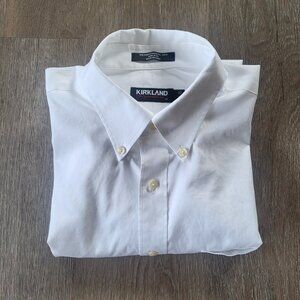 Kirkland Signature White Cotton Button-Down Dress Shirt Size Large